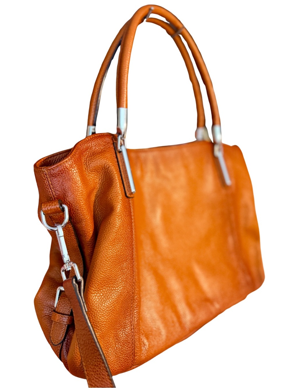 100% Leather Carry All Tote Purse | Cognac | Crossbody Strap | Work Laptop Bag